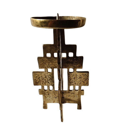 Vintage Brutalist Brass Pricket Candlestick - Mid-Century Modern Geometric Candle Holder (22 cm), Gold (photo 7 of 15)