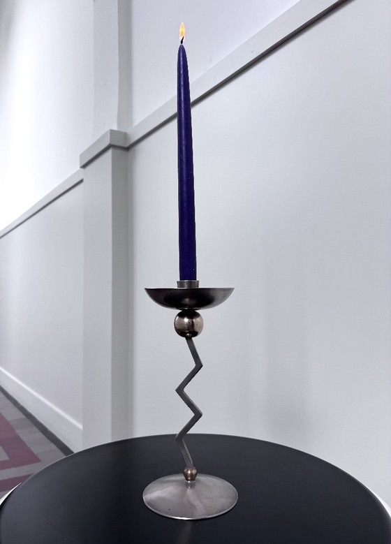 Image 1 of Zig-Zag vintage candle holder | Italy | 80s Memphis Milano inspired, postmodern Italian Design, Metal