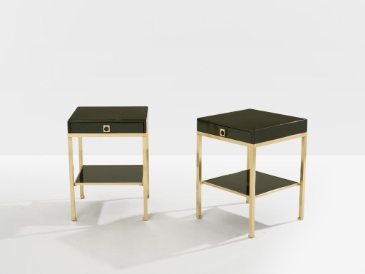 Paar Beistelltische, grün lackiertes Messing, Guy Lefevre, Maison Jansen, 1970