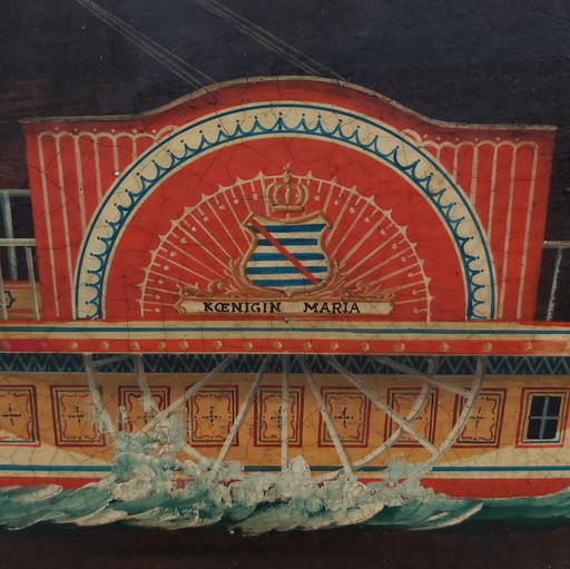 Deux magnifiques navires peints à l'huile sur de vieilles planches de bois.