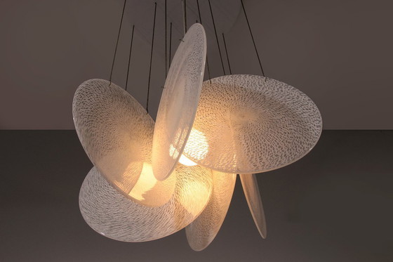 Image 1 of Lustre Carlo Nason en verre et acier – Design italien emblématique du milieu du XXe siècle (1960)