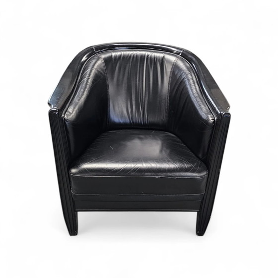 2 x fauteuil en cuir noir années 80 / style Art Déco / bon état – Leather, Art Deco (photo 16 of 19)