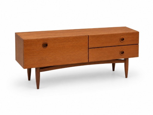 Teakhouten Dressoir met Klep, 2 Lades en Conische Poten