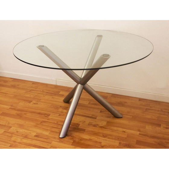 Image 1 of Round vintage table in smoked glass and chrome steel, Italy 1970