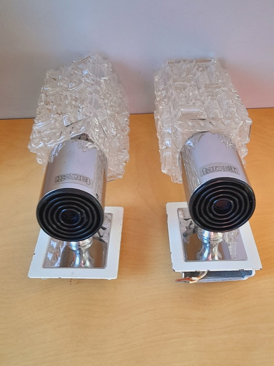 Image 1 of Pair of Targetti wall lights in glass and chromed metal, 1970