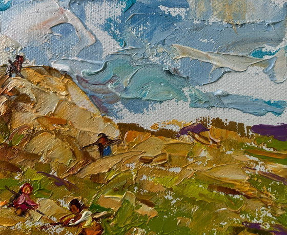 Image 1 of Original Oil Painting Summer Field Landscape Gentle wind over the haystack