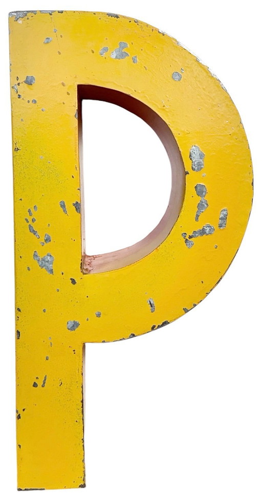Large Vintage Yellow Iron Facade Letter P, 1960s