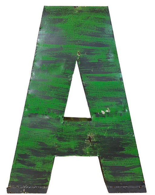 Großer, antiker grüner Eisenfassadenbuchstabe A, 1970er Jahre