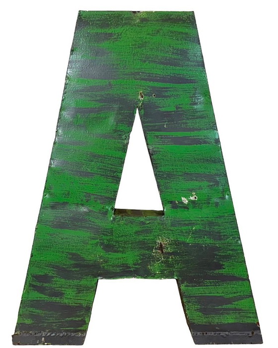 Image 1 of Großer, antiker grüner Eisenfassadenbuchstabe A, 1970er Jahre