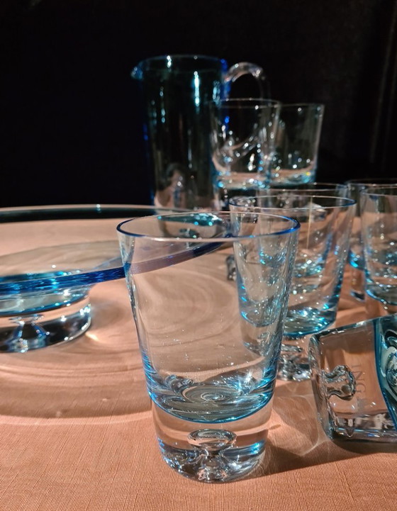Image 1 of Krosno Polonia set di bevande in vetro artistico blu ghiaccio con ciotola per ING 2000