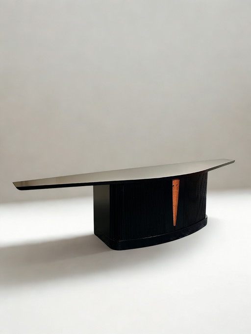 XL Vintage Sideboard in Schwarz, postmodern im Art-Deco-Stil, mit Maserholz