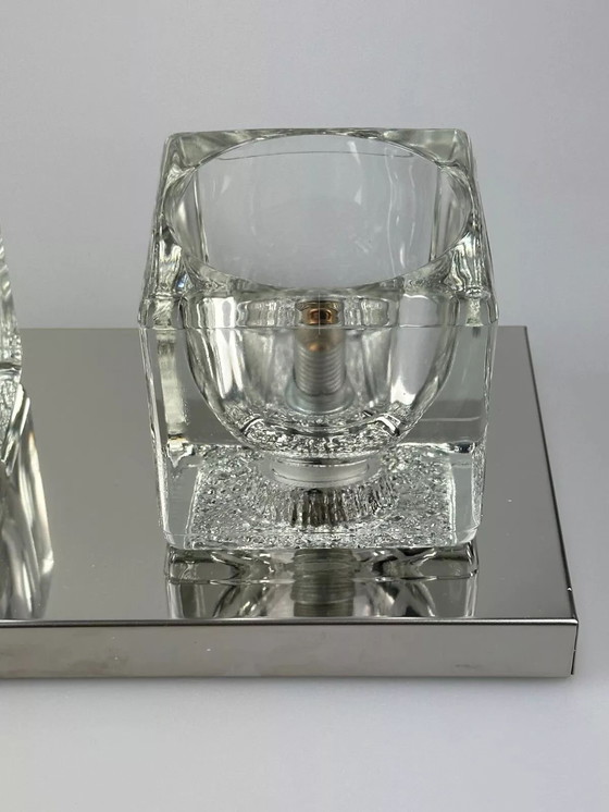 Image 1 of Lampada da parete a cubo Peill &amp; Putzler anni '60 e '70, applique da parete in vetro ghiacciato, design spaziale