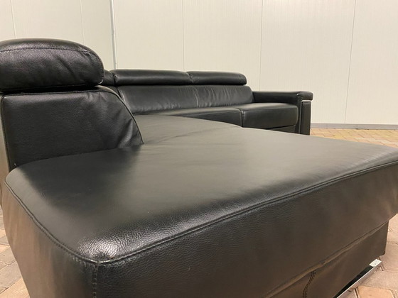 Image 1 of Black Real Leather Corner Sofa