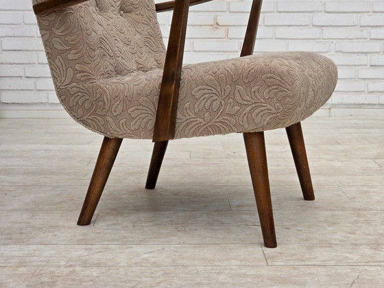 Image 1 of Deense fauteuil uit de jaren 60, bekleed met meubelwol en gemaakt van beukenhout.