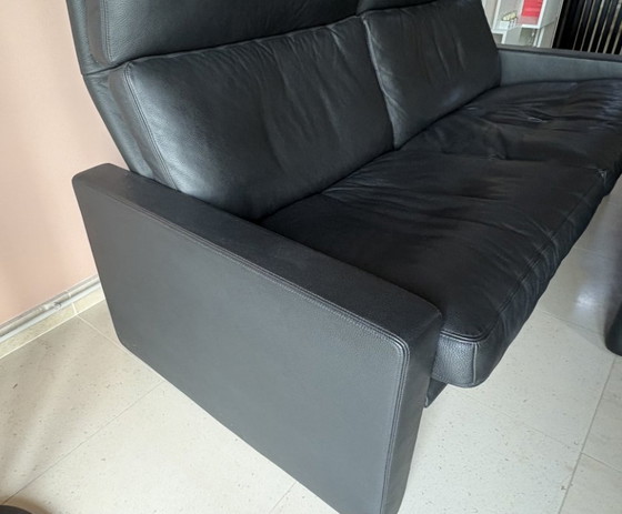 Image 1 of ERPO Manhattan Sofa und Fußhocker aus schwarzem Leder