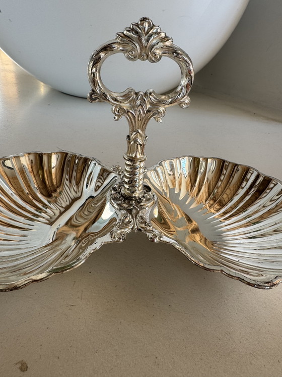 Image 1 of Présentoir coquillage métal argenté vintage