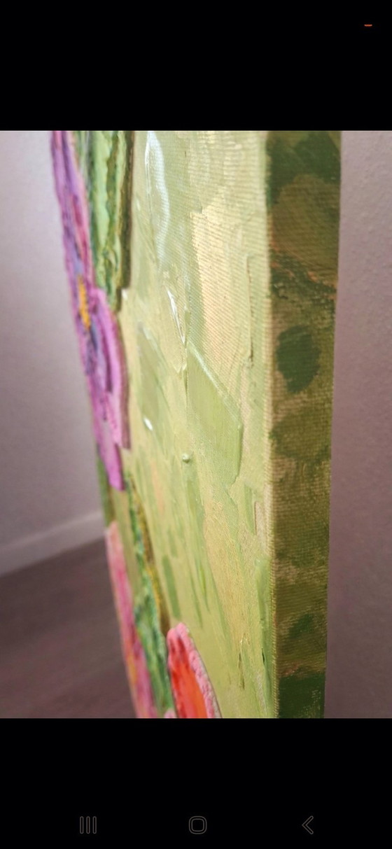 Image 1 of Handmade Texture Flower Painting – Colorful Modern Wall Decor