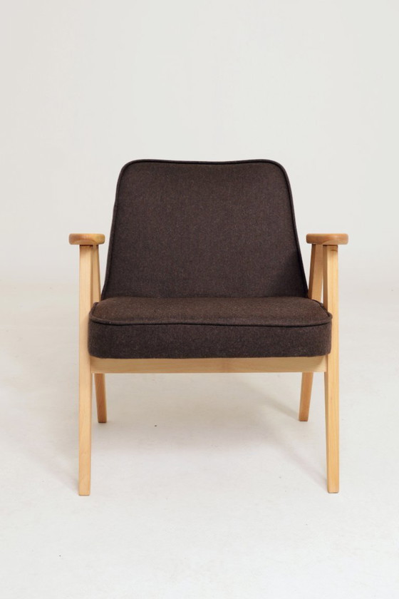 Image 1 of Lounge Chair Retro Style Cacao Wool Upholstery Natural beech wood