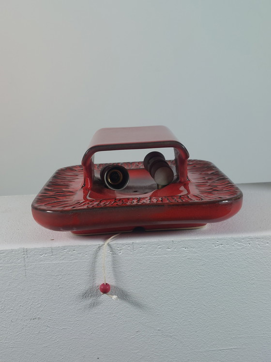 Image 1 of Vintage keramische wandlamp met twee lichtpunten, rood, uit het midden van de vorige eeuw, jaren 70.