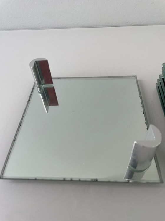 Image 1 of Vintage mirrored coaster set with holder