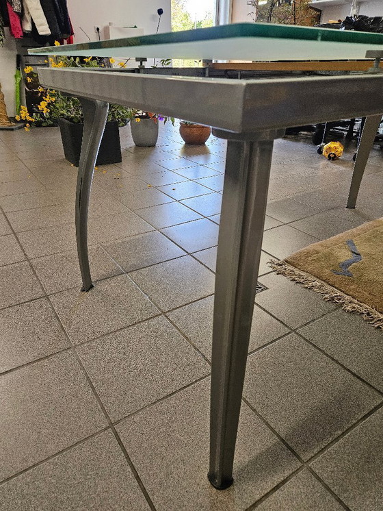 Image 1 of Italian design dining table, glass/beech