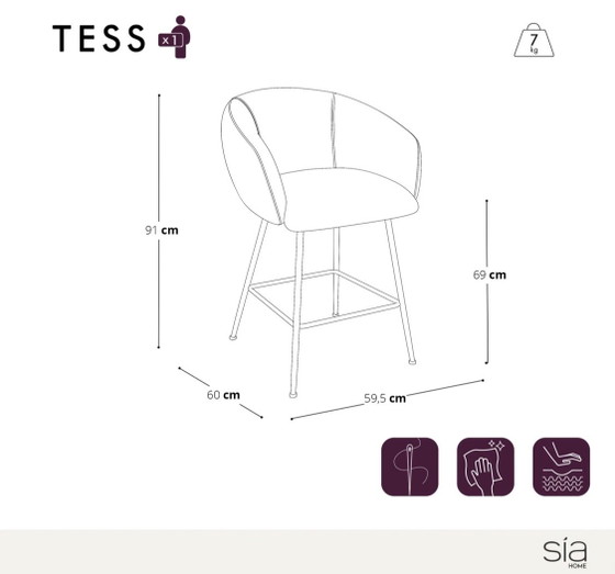 Image 1 of Set of 2 TESS bar stools beige velvet – New in box | SIA Home