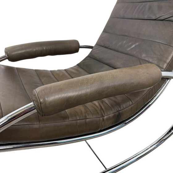 Image 1 of Sedia a dondolo Bauhaus vintage in pelle e cromo