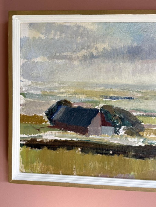 Peinture à l'huile impressionniste colorée du milieu du siècle, vers les années 1960 par Helge Cardell.