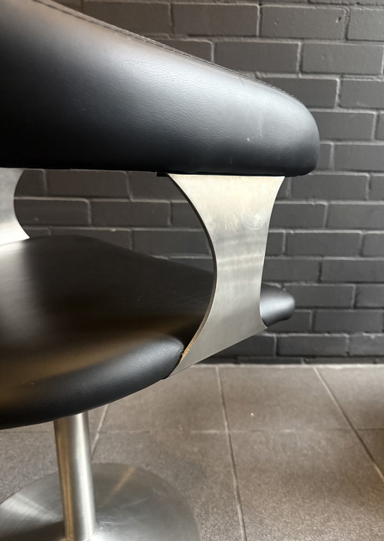 Image 1 of Set of 4 Vintage Space Age Swivel Chairs in Black and Brushed Stainless Steel