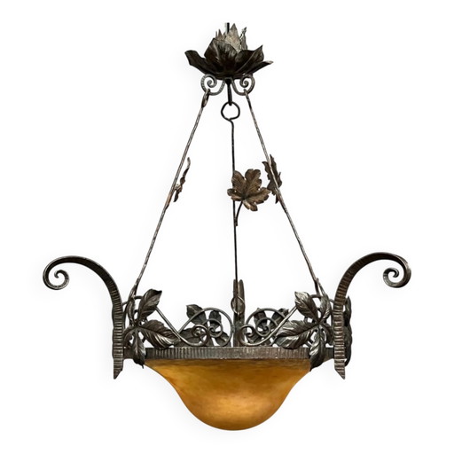 Muller Frères Lunéville ( ). Art Nouveau style chandelier. – kroonluchters, Crystal, Glass