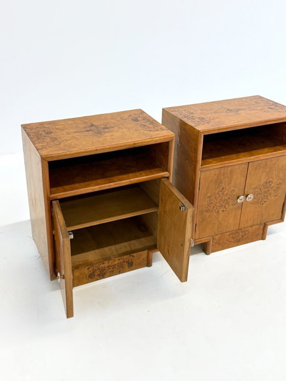 Image 1 of Set van twee vintage Art Deco nachtkastjes met wortelhout