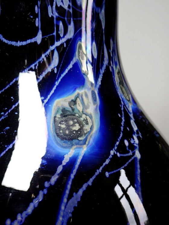 Image 1 of Large vintage purple art glass vase with silver inclusions