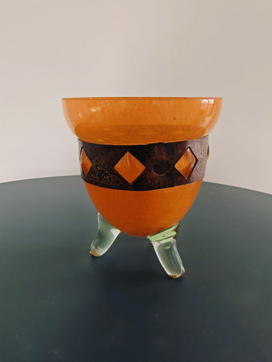 Image 1 of Art-Deco-Vase – orangefarbenes Tango-Pulverglas
