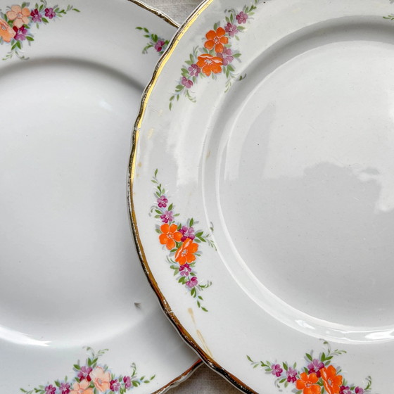 6 kleine vintage Moulin des Loups oranje bloemenborden – Servies, Porcelain (photo 8 of 11)