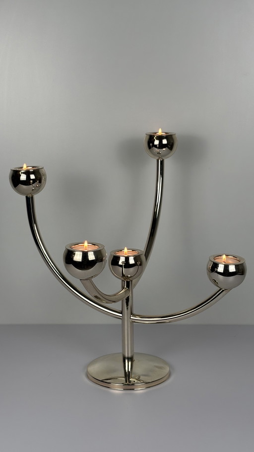 Vintage Sputnik Dutch Design Kerzenständer Bijenkorf Chrom