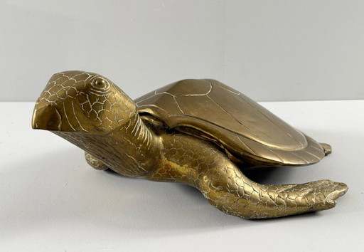 Hollywood Regency, brass turtle sculpture/box/hawksbill turtle, France, 1970s