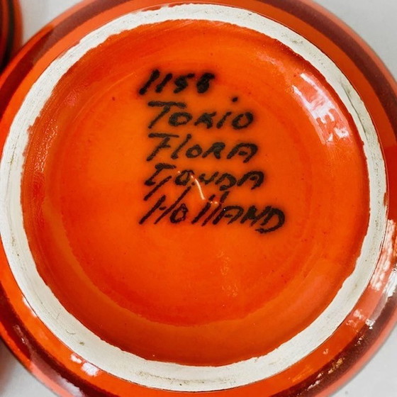 Image 1 of Set di ciotole Tokyo Flora Holland arancione, anni '60, ceramica Gouda