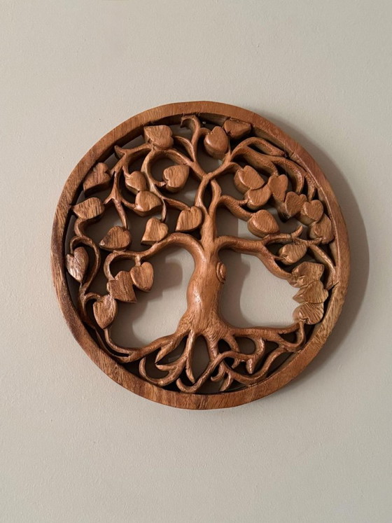Árbol de la vida de madera hecho a mano – Decoración de pared redonda – 20 cm – Wood (photo 3 of 5)