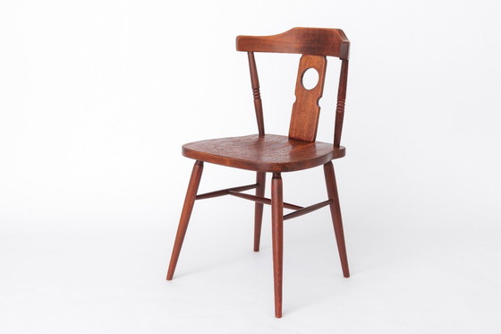 Image 1 of Sedia in legno vintage anni '60 | Drevounia Cecoslovacchia | Sedia da pranzo in faggio tornito restaurata