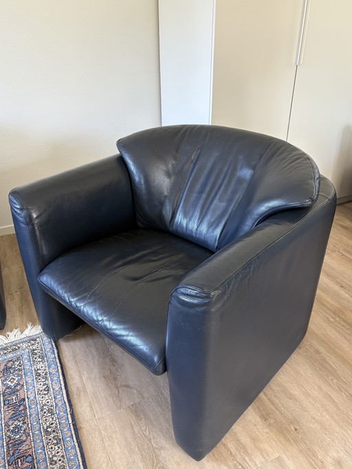 Leolux Tweezitsbank en Fauteuil Blauw Leer
