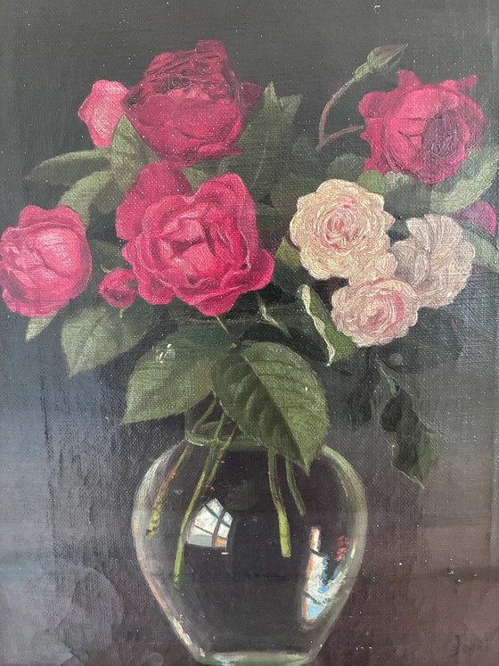 Vintage original floral rose still life oil painting – Paintings & Drawings, Wood, Canvas (photo 2 of 15)