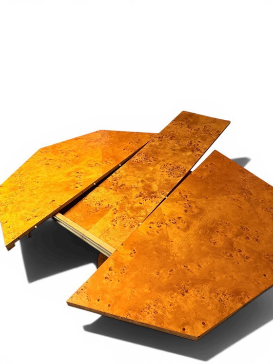 Image 1 of Mario Sabot Extendable Dining Table - Burl Wood & Metal (1970s)
