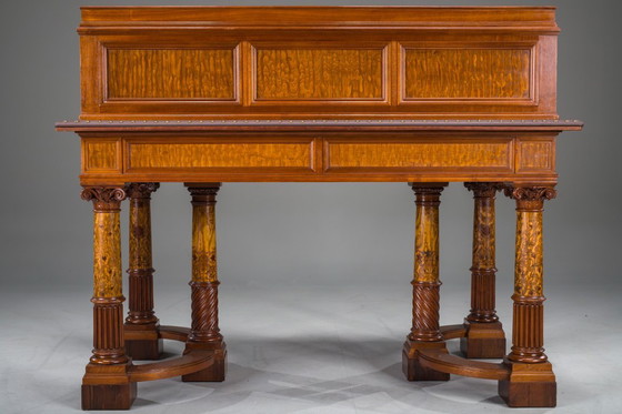 Image 1 of Wilhelmine Sekretär in Nussbaum & Edelholzfurnier mit Lederplatte