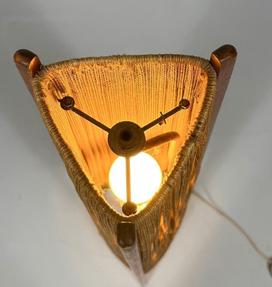 Image 1 of Lampada da terra di metà secolo, sisal/teak, Temde, Svizzera, anni '60