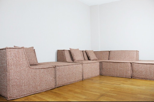 NIEUW Bank, modulair, bouclé, rosé, dagbed, midden eeuw, vintage