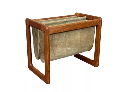 60s 70s newspaper rack Aksel Kjersgaard teak & suede