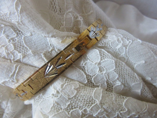 Pulsera francesa delgada chapada en oro amarillo, retro, vintage