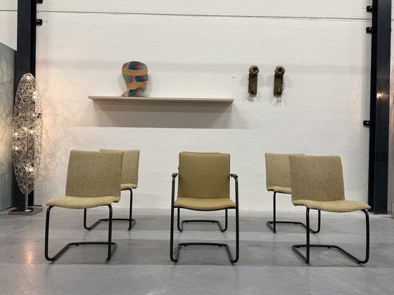 Image 1 of 6 chaises de salle à manger Leolux Freyr en tissu et cuir