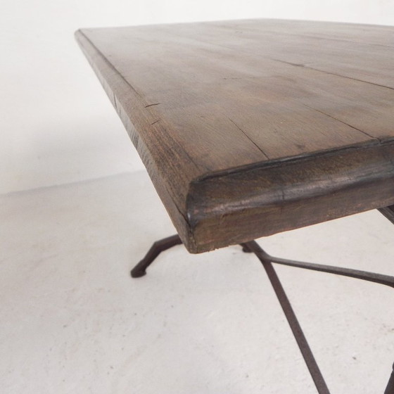 Image 1 of Bistro Table with Oak Top on Cast Iron Frame, 1930s