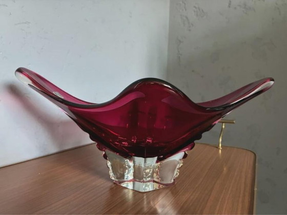 Coupe centre de table en verre d'art de Murano, rouge rubis, Italie, années 1970, Murano Glass (photo 2 sur 8)